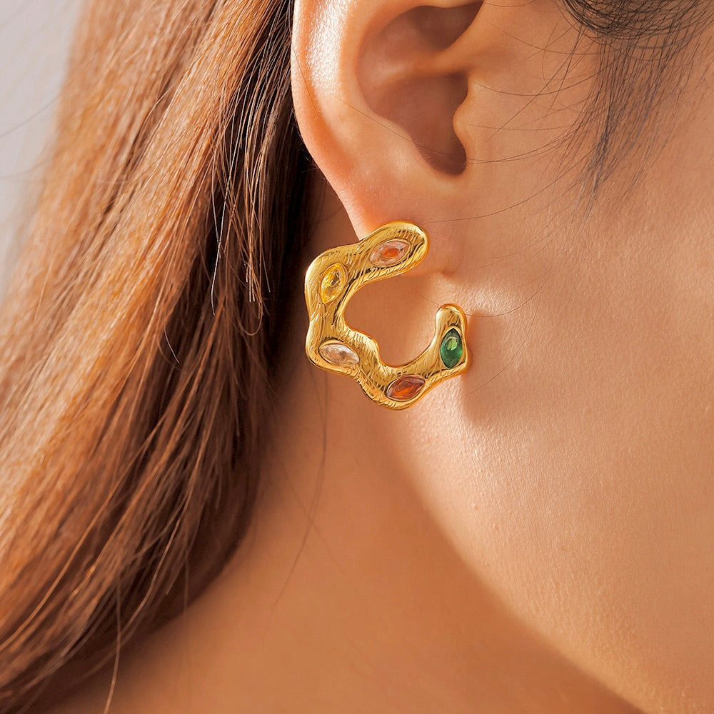 Golden Gemstone Harmony Earrings