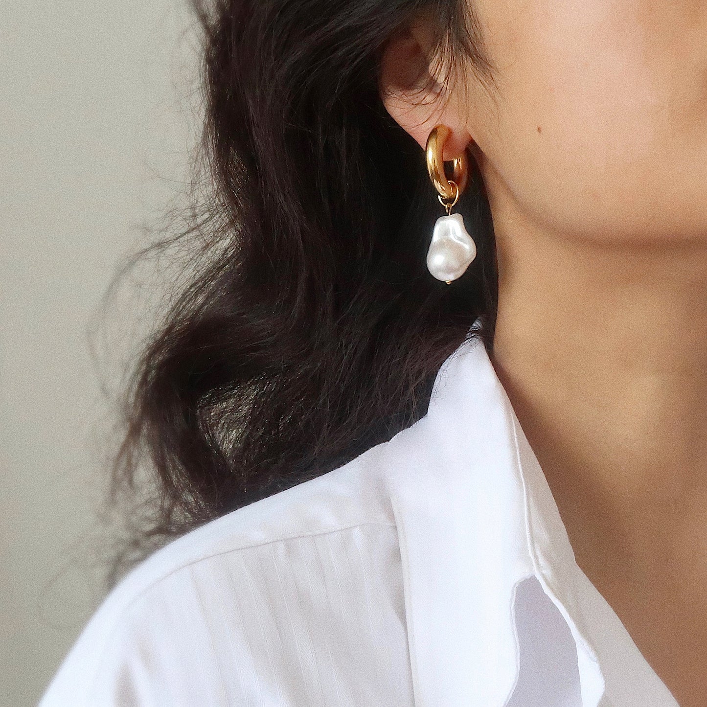 Gold Hoop Earrings with Pearlescent Drops