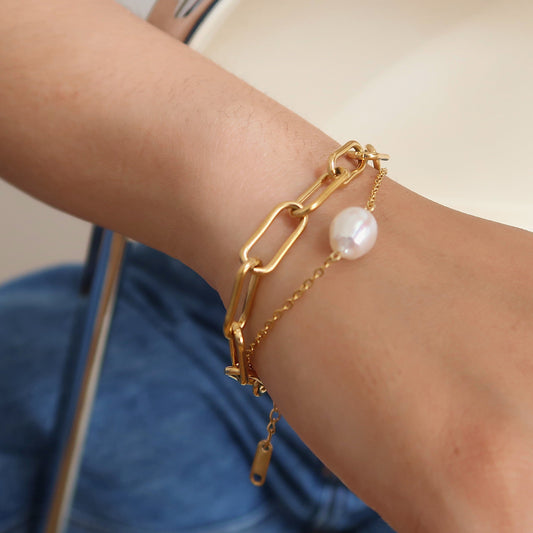 Pearl & Chain Link Bracelet