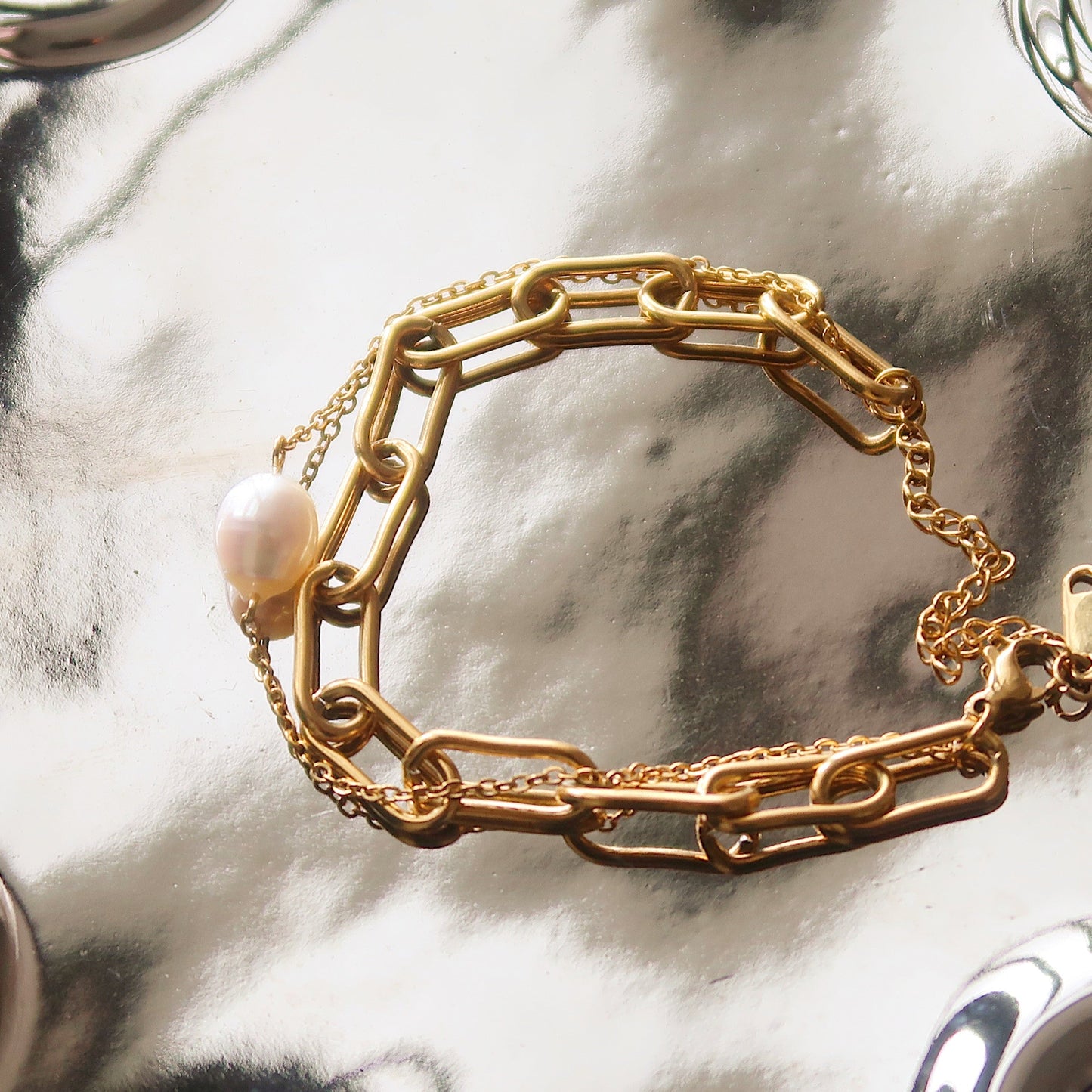 Pearl & Chain Link Bracelet