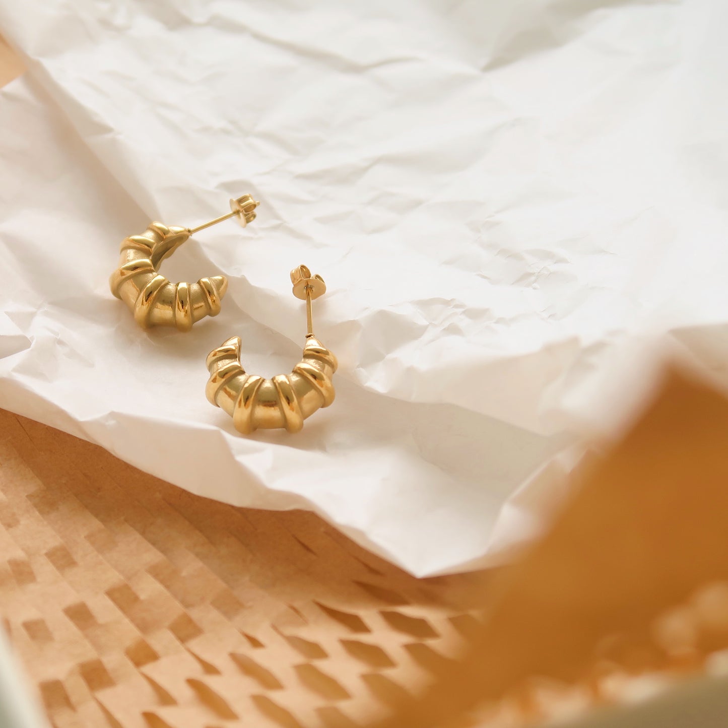 Croissant-Inspired Twisted Gold Hoops