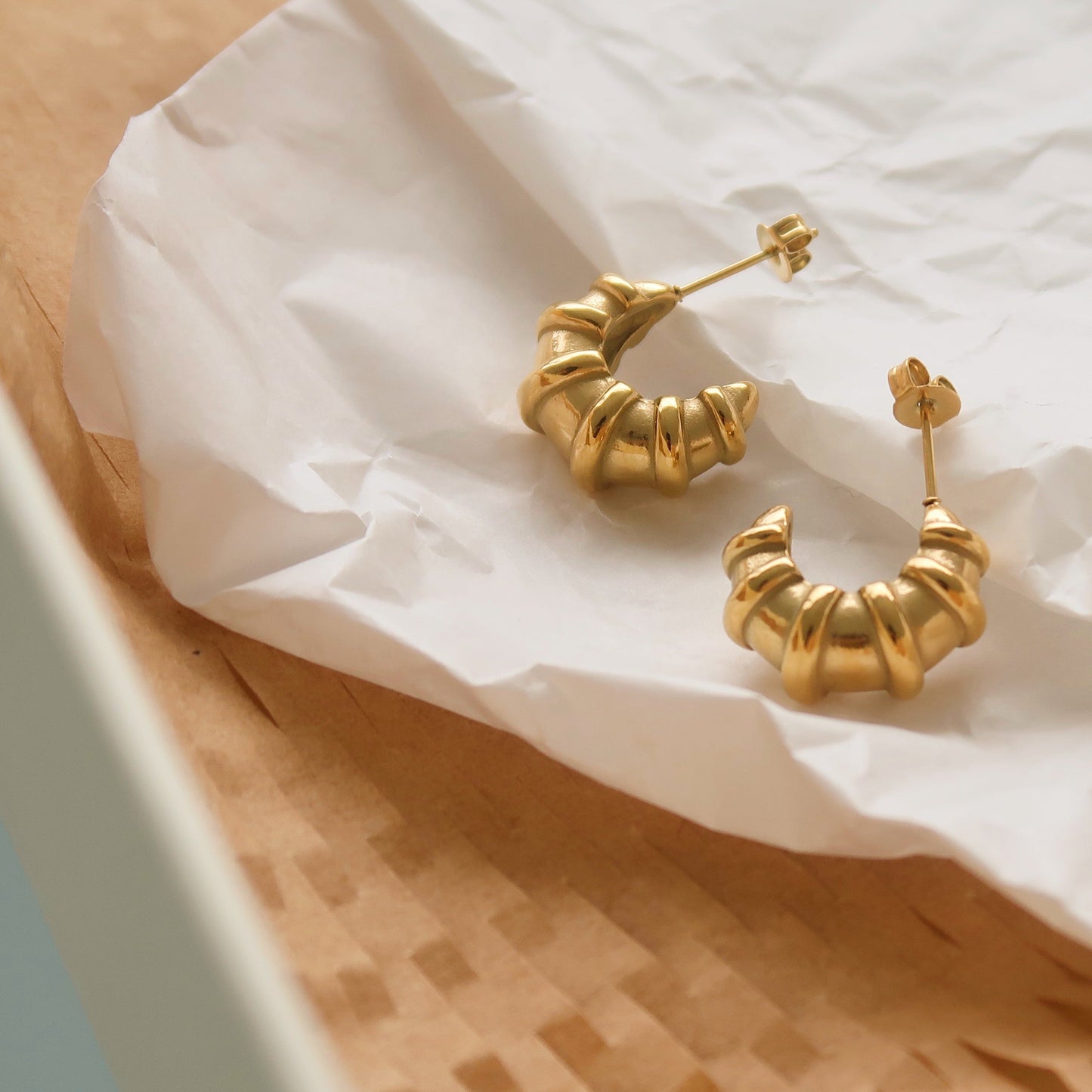 Croissant-Inspired Twisted Gold Hoops