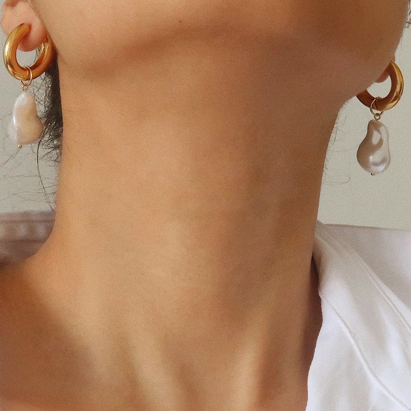 Gold Hoop Earrings with Pearlescent Drops