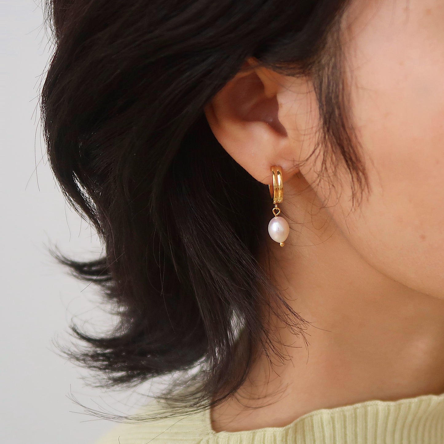 Gold Hoop Earrings with Pearl Drops