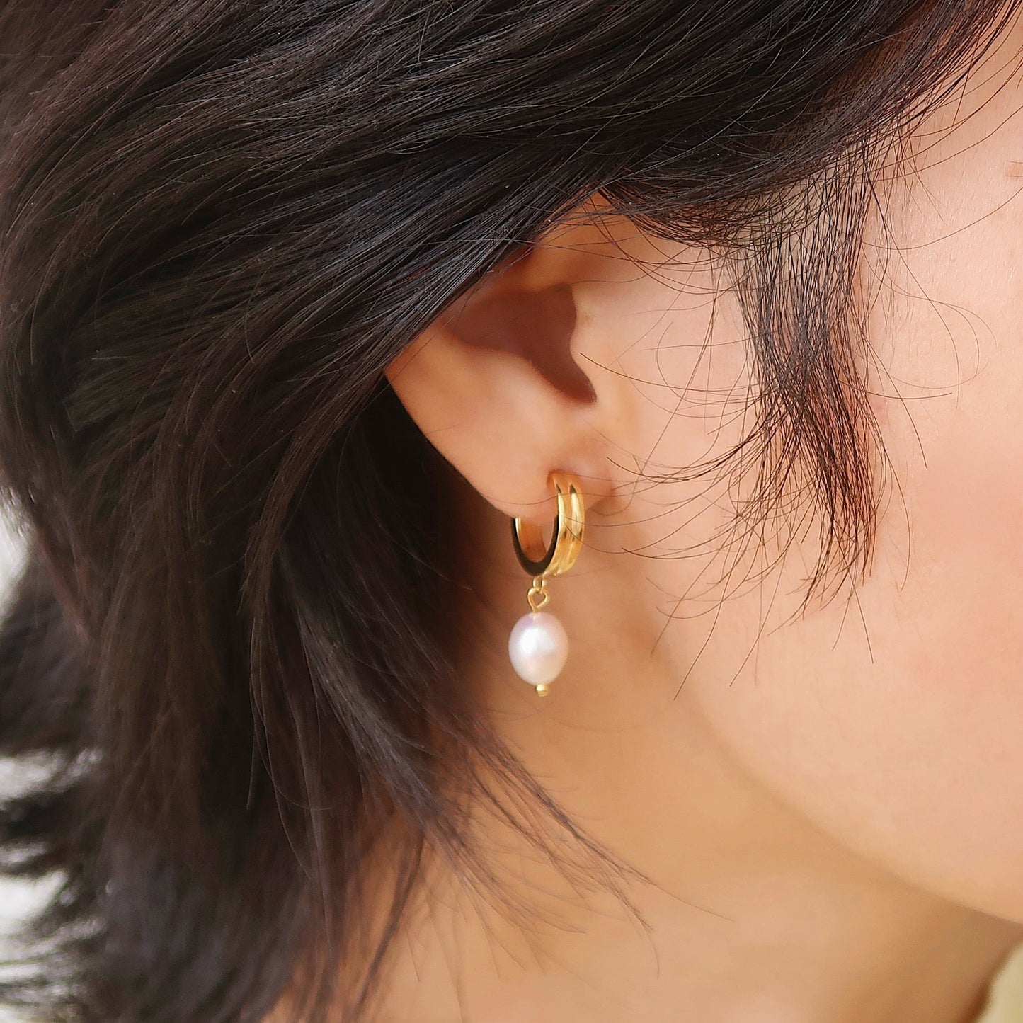 Gold Hoop Earrings with Pearl Drops