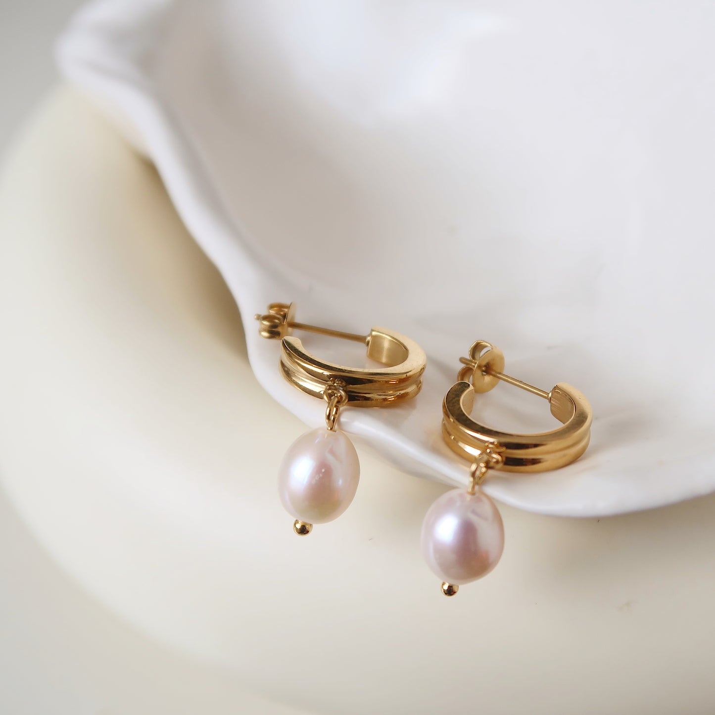 Gold Hoop Earrings with Pearl Drops